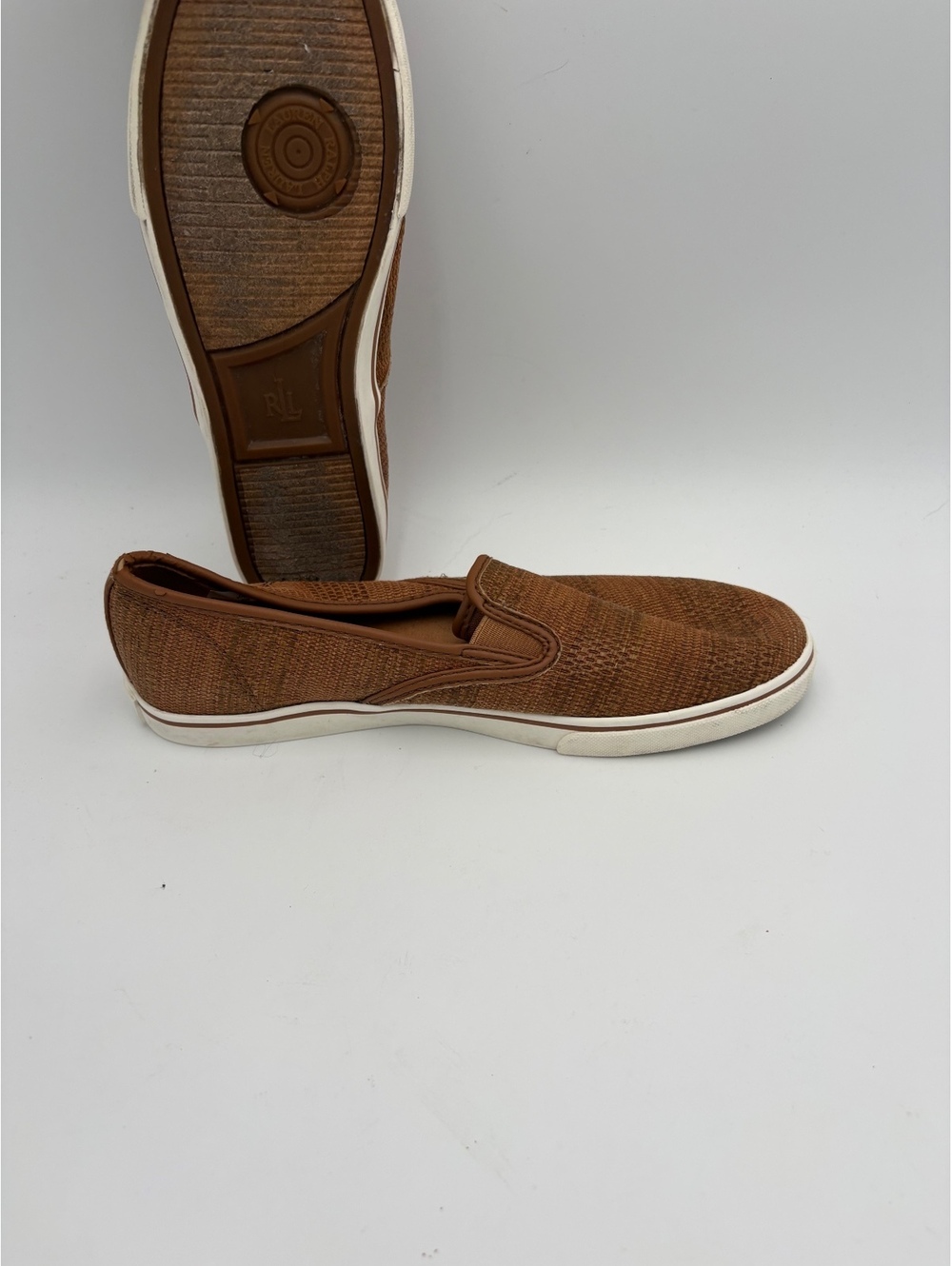RLL Lauren Ralph Lauren Janis Woman’s 8 Brown Woven Slip-On Shoes - Picture 2 of 8